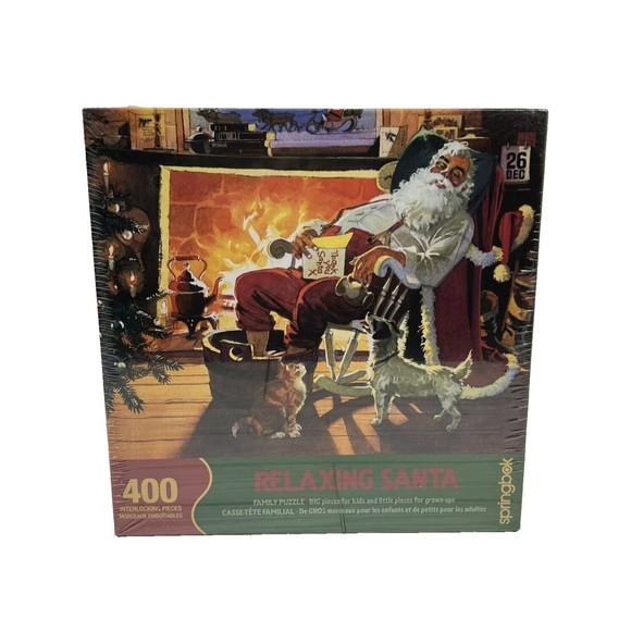 Vtg Springbok Relaxing Santa 26.75" x 20.5" 400 Piece Jigsaw Puzzle 2004 Sealed - Picture 1 of 6